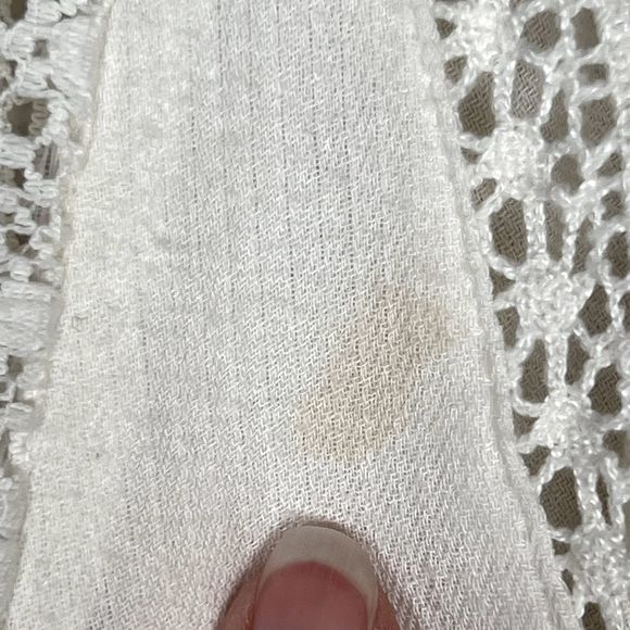 Hinge Sz S 3/4 Sleeve Sweetheart Lace Bodice Blouse White Lace Accents Boho - Picture 13 of 13